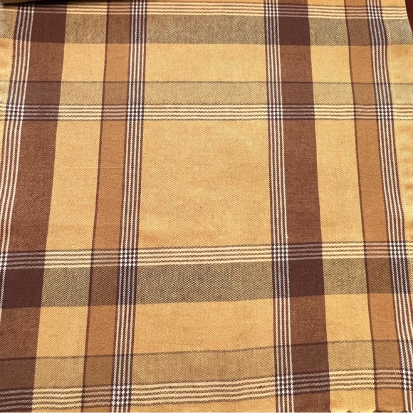 Pottery Barn Brown and Gold Plaid Table Runner with Fringe 18” x 70” - Picture 3 of 6